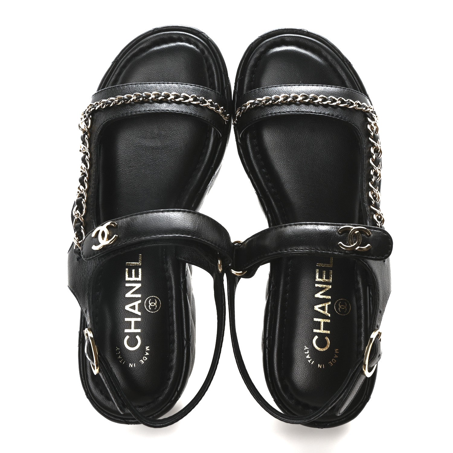 Lambskin Quilted Chain CC Platform Sandals 37.5 Black