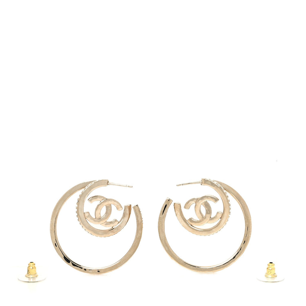 Crystal CC Double Hoop Earrings Gold