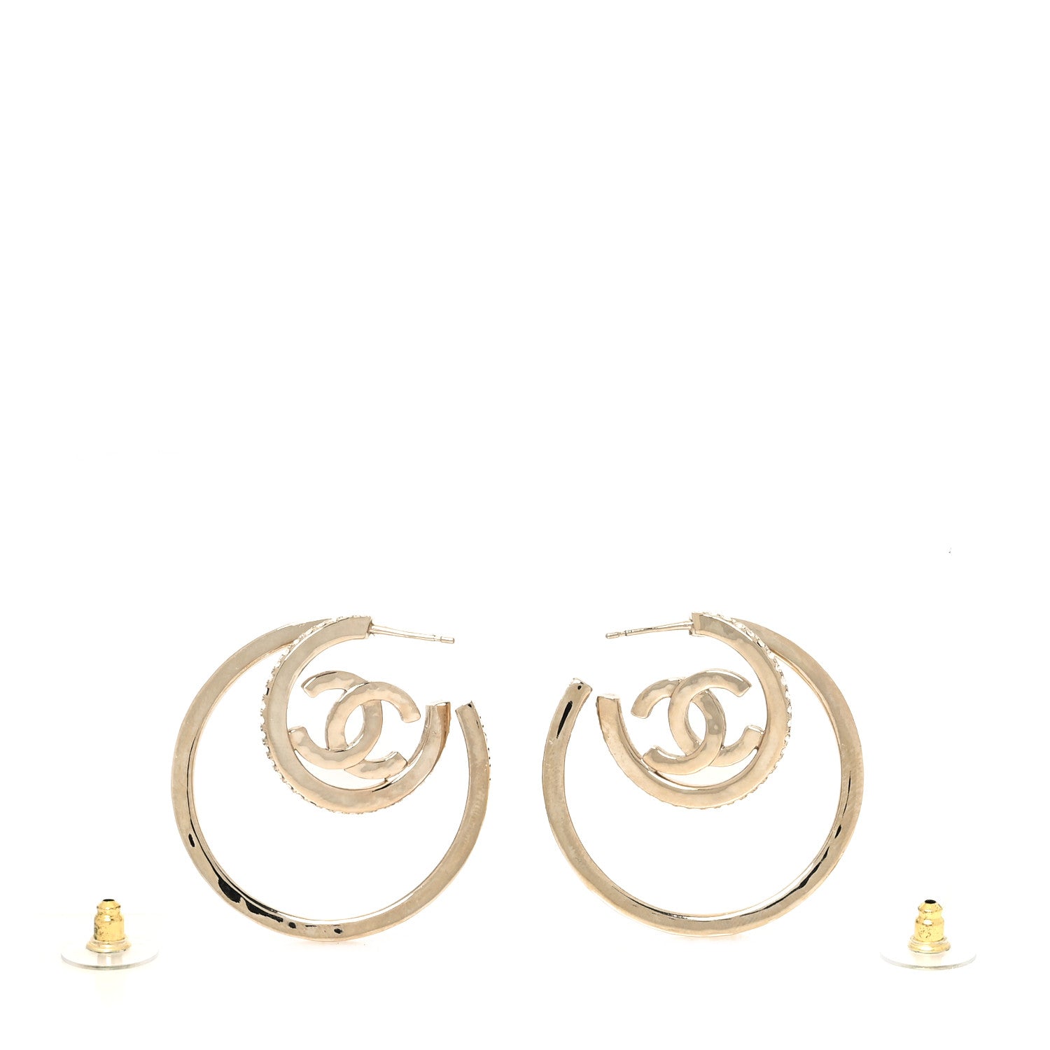 Crystal CC Double Hoop Earrings Gold