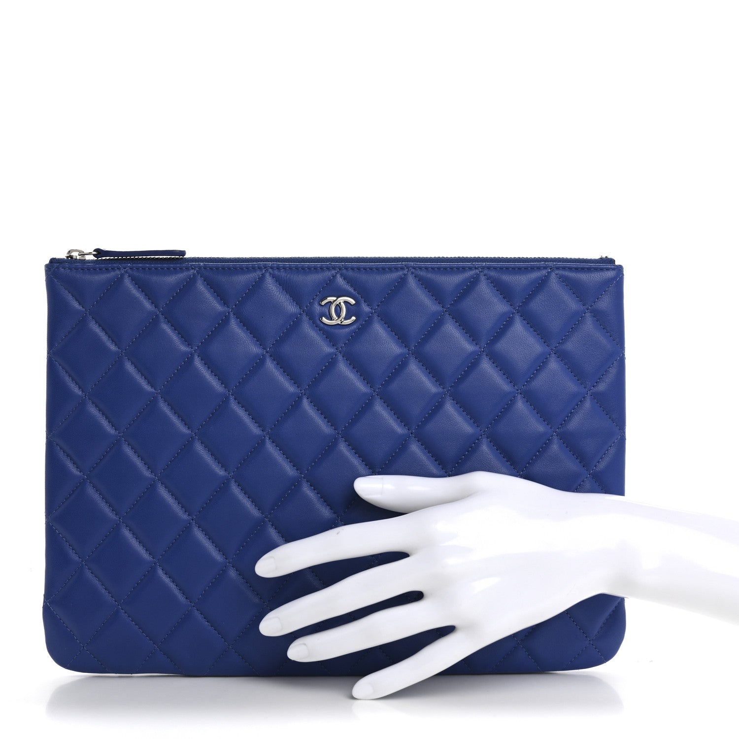 Lambskin Quilted Medium Cosmetic Case Blue