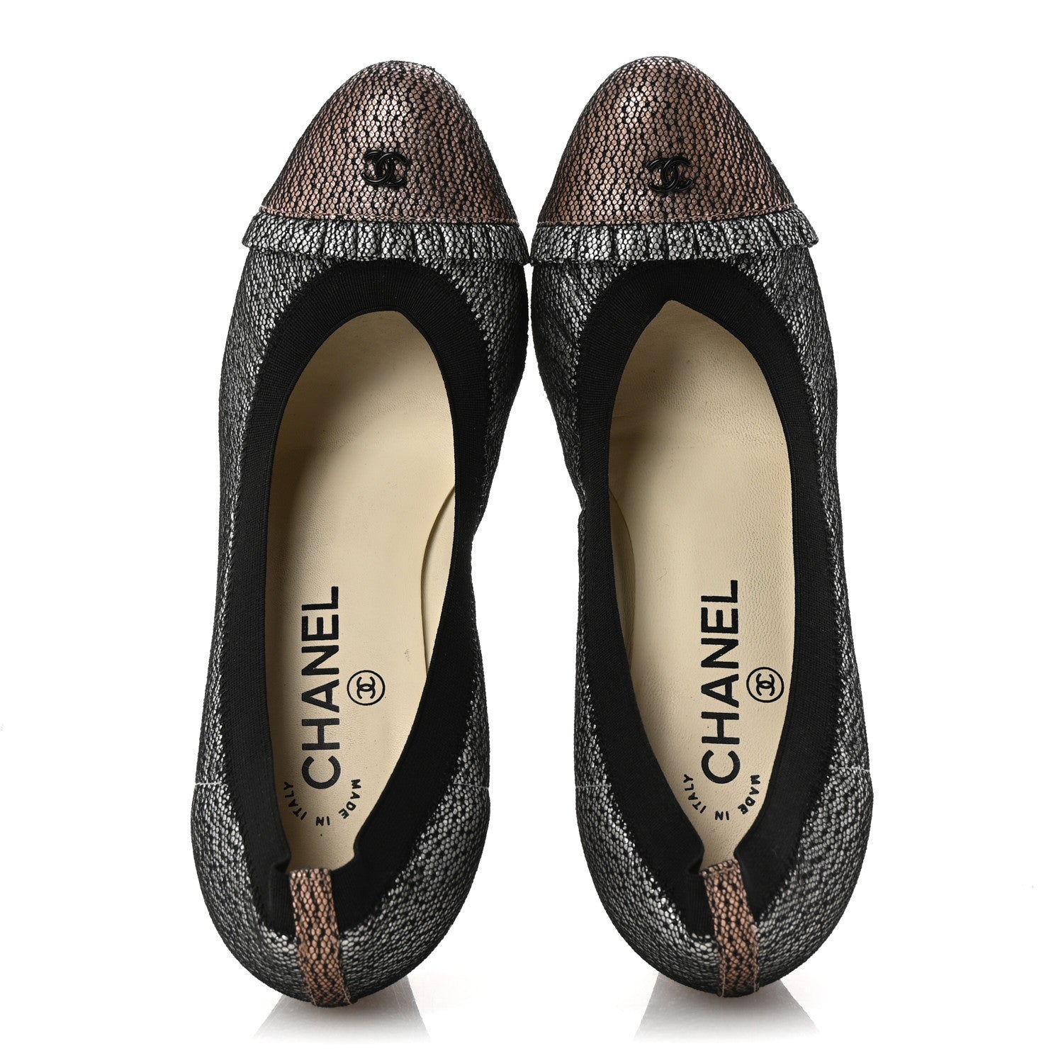 Lace Lambskin CC Elastic Stretch Pumps 39 Black Silver Rose Gold