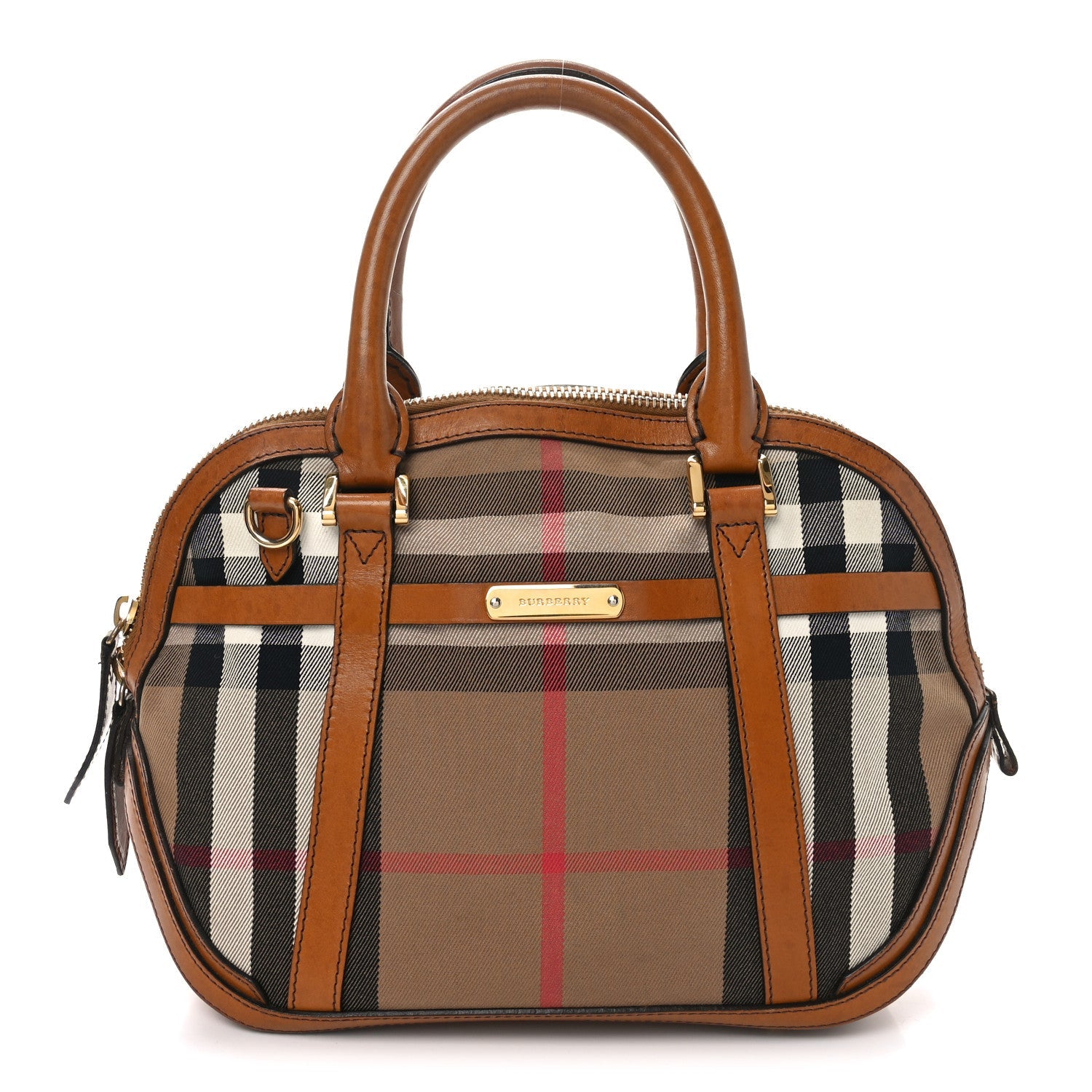 Bridle Calfskin House Check Small Orchard Bowling Bag Brown Ochre