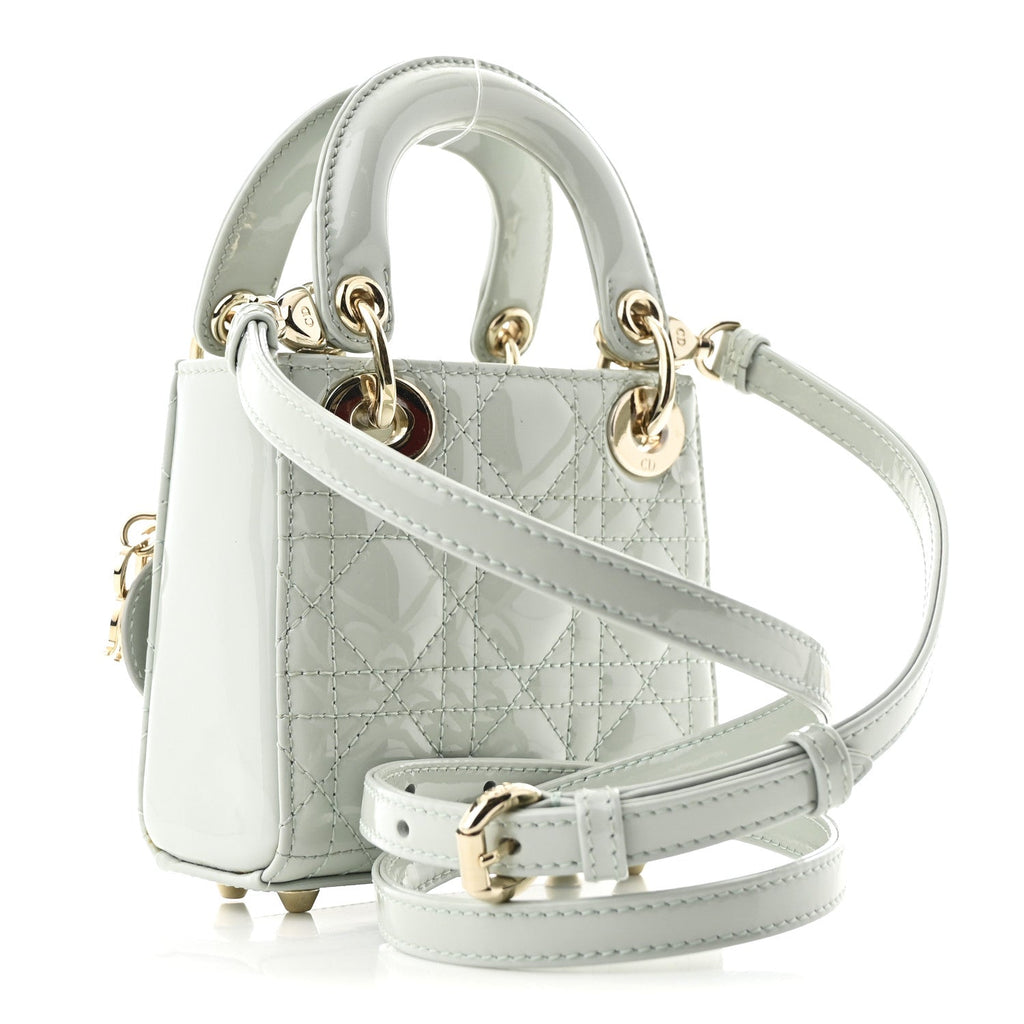 Patent Cannage Micro Lady Dior Light Blue