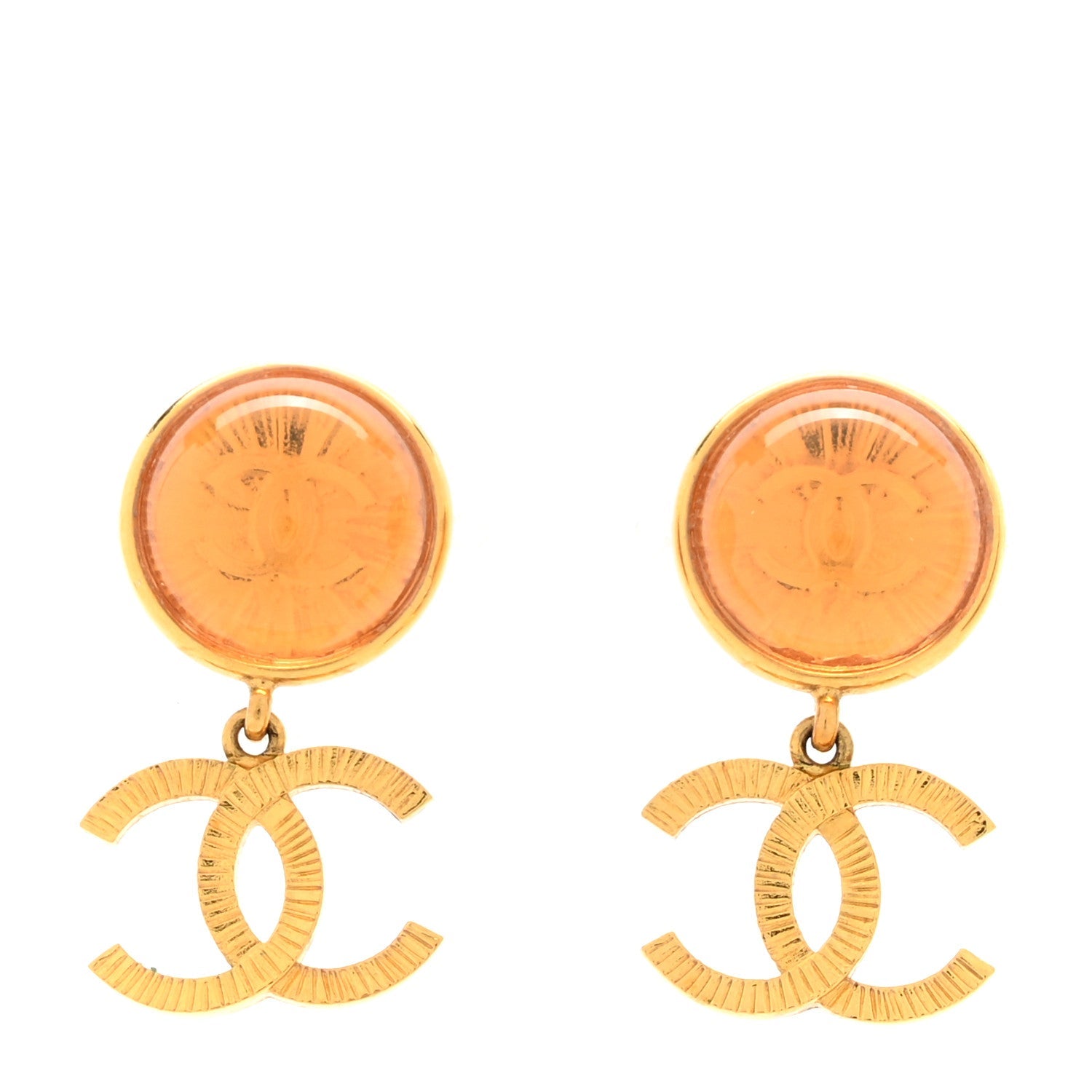 Metal Round CC Medallion Drop Earrings Gold