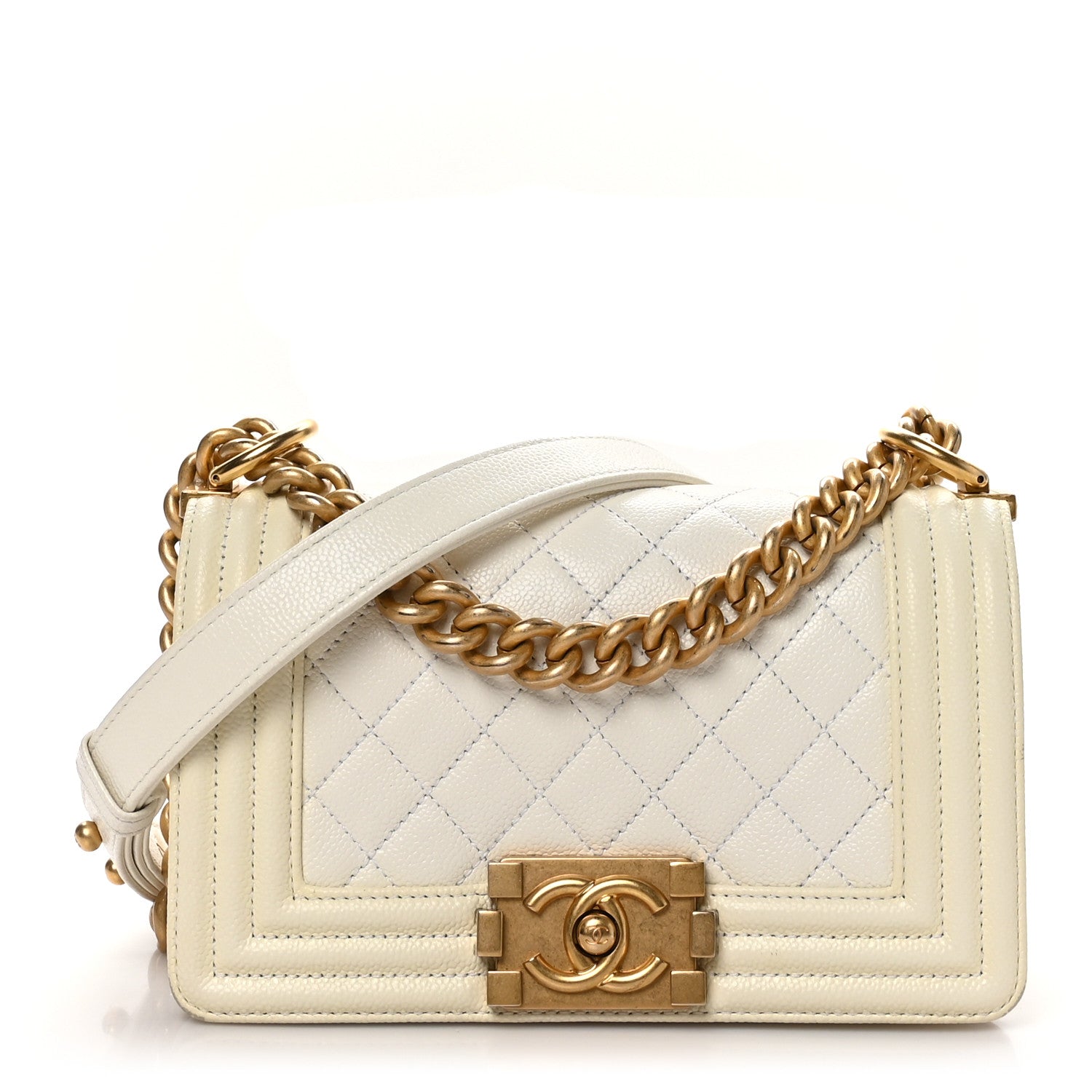 Caviar Quilted Small Boy Flap White