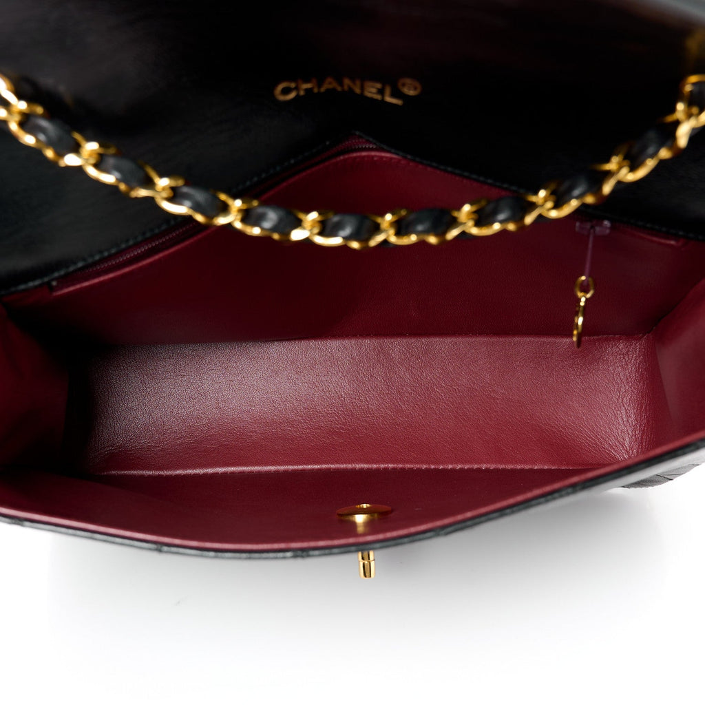 Lambskin Diamond Stitch Envelope Single Flap Black