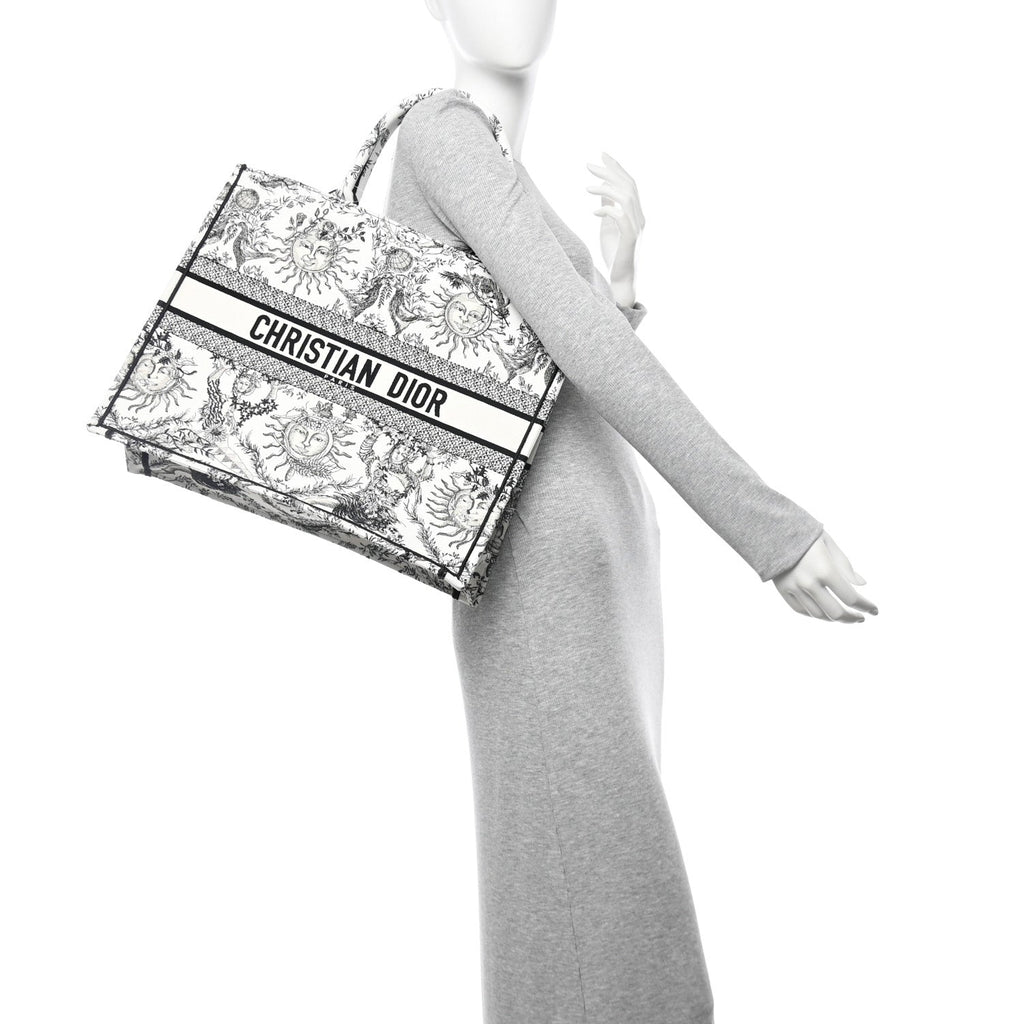 Canvas Embroidered Large Toile De Jouy Soleil Book Tote Black White
