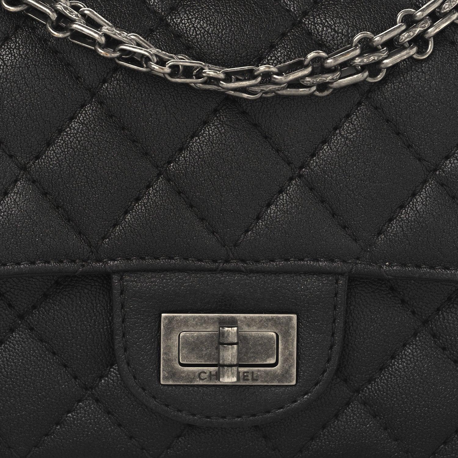 Metallic Sheepskin Quilted 2.55 Reissue Mini Flap Dark Grey
