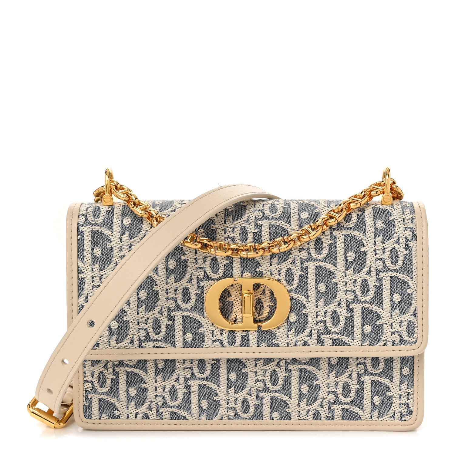 Oblique Chambray Raffia Effect Smooth Calfskin Mini Miss Caro Bag Blue Light Biscuit