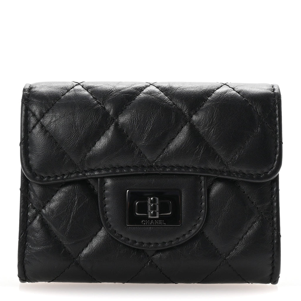 Aged Calfskin Quilted Reissue Flap  Holder Wallet So Black