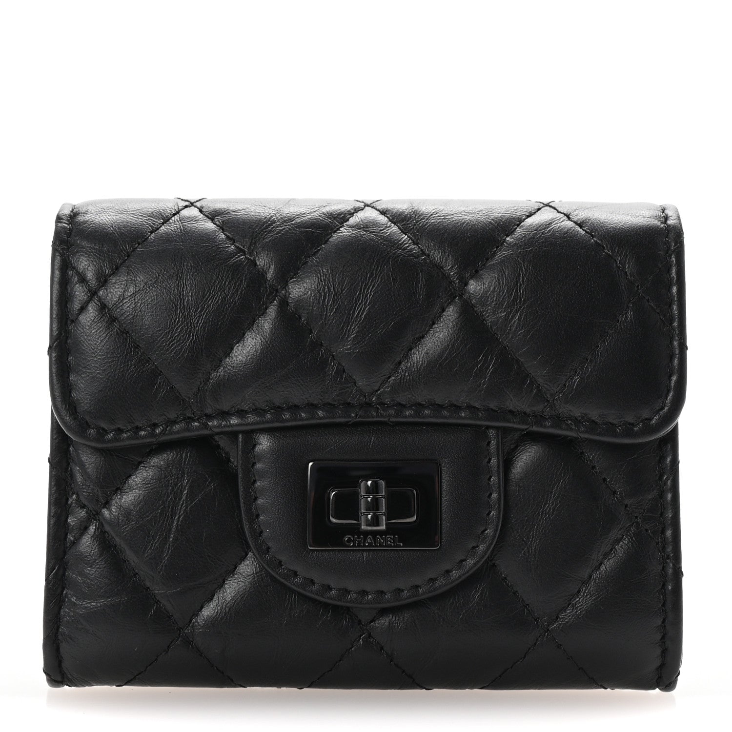 Aged Calfskin Quilted Reissue Flap  Holder Wallet So Black