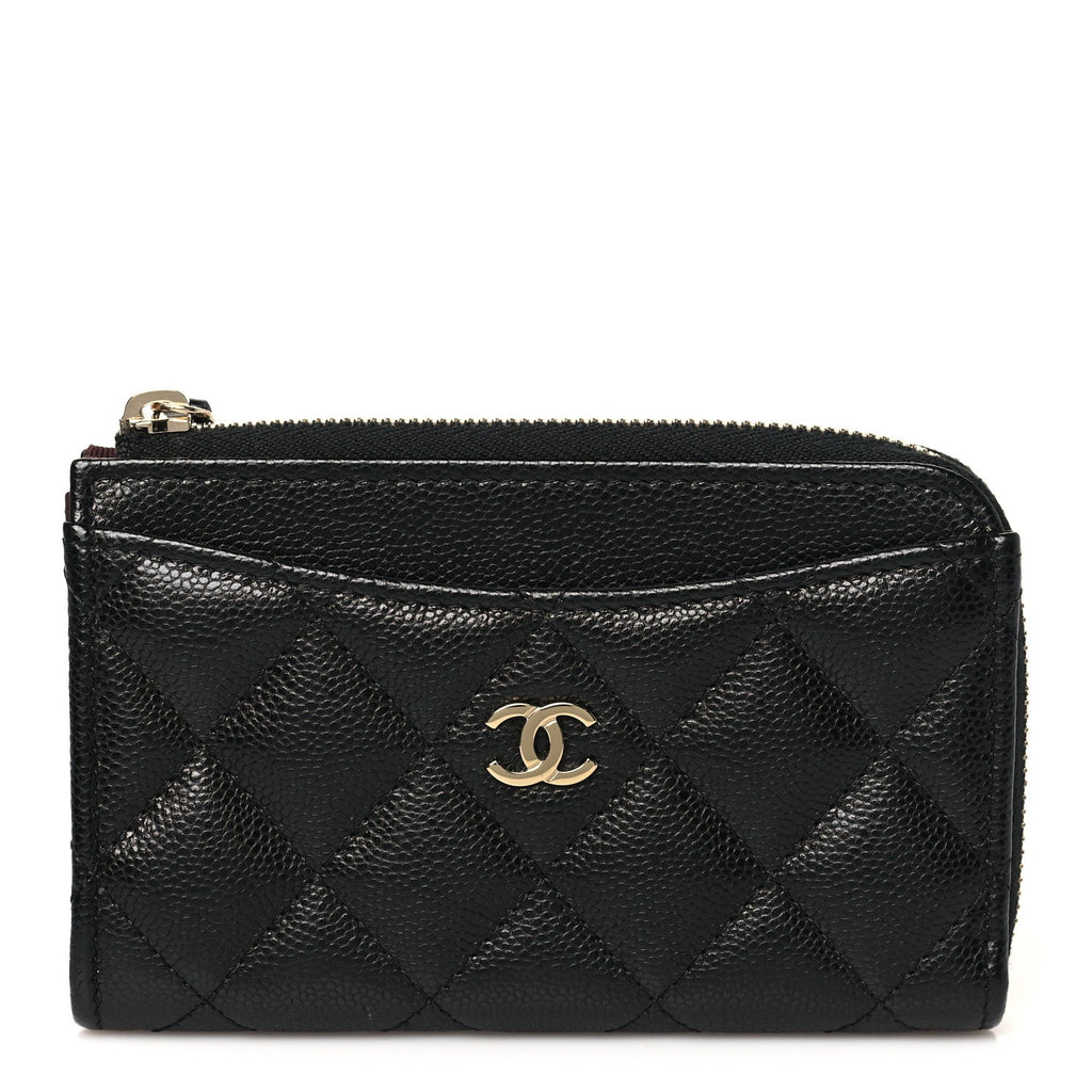 Caviar Quilted CC Zip Around  Holder Black