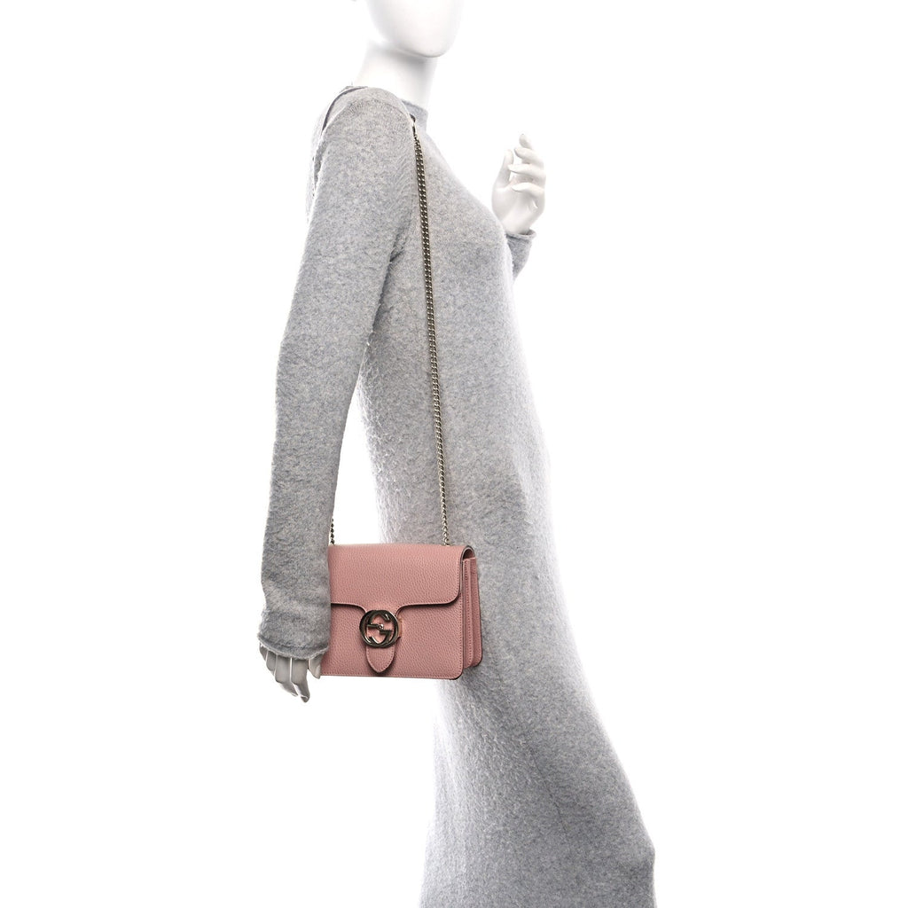 Dollar Calfskin Small Interlocking G Shoulder Bag Soft Pink