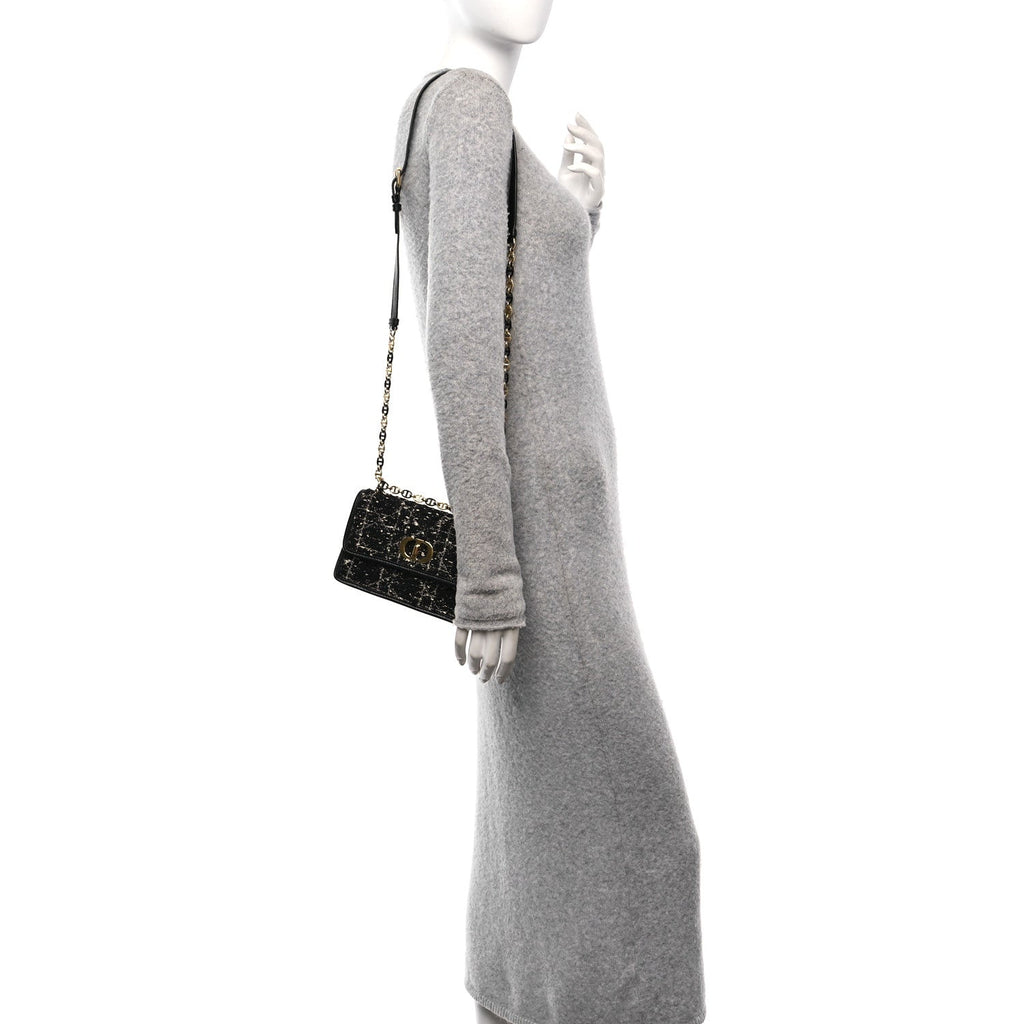 Tweed Macrocannage Mini Miss Caro Bag Black White