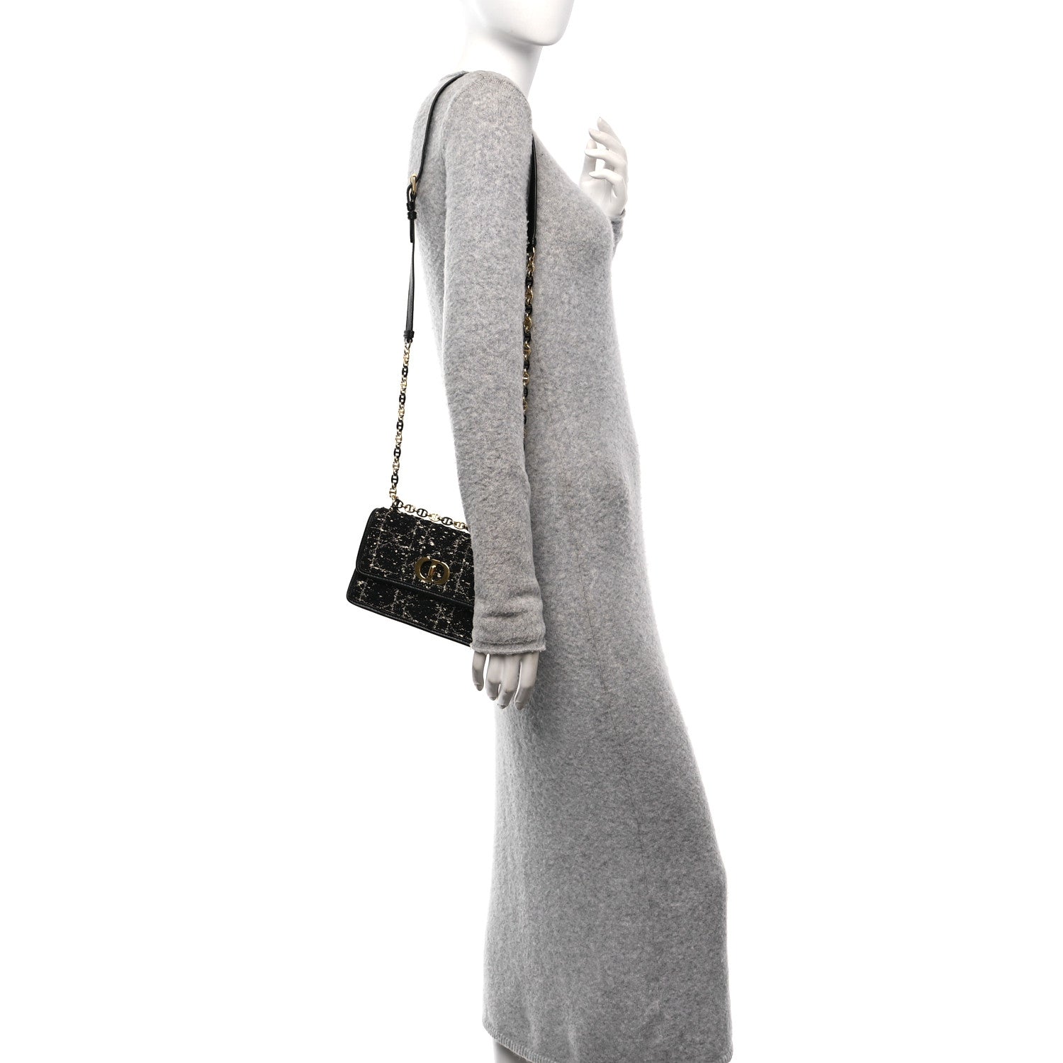 Tweed Macrocannage Mini Miss Caro Bag Black White