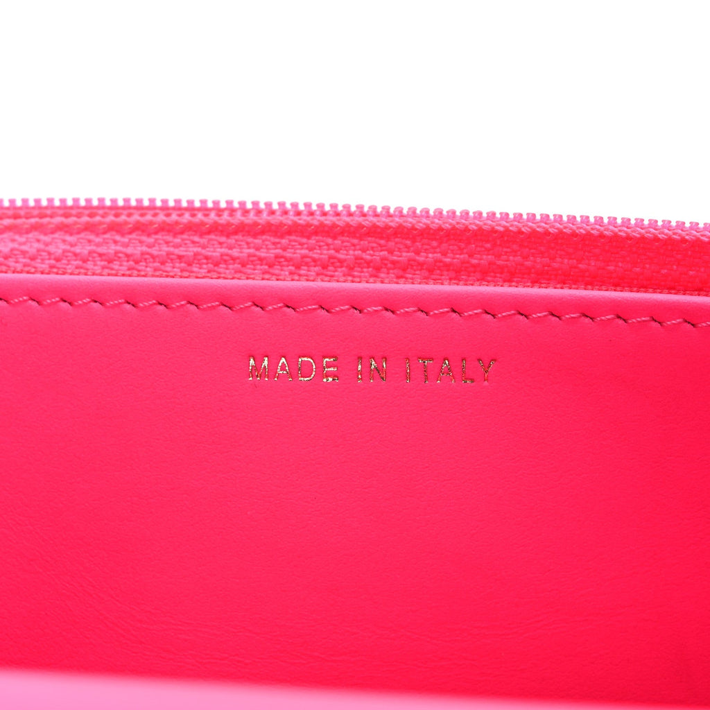 Patent Chevron Quilted Boy Wallet On Chain WOC Neon Pink