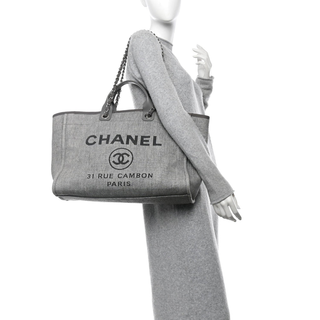 Woven Straw Raffia Large Deauville Tote Grey