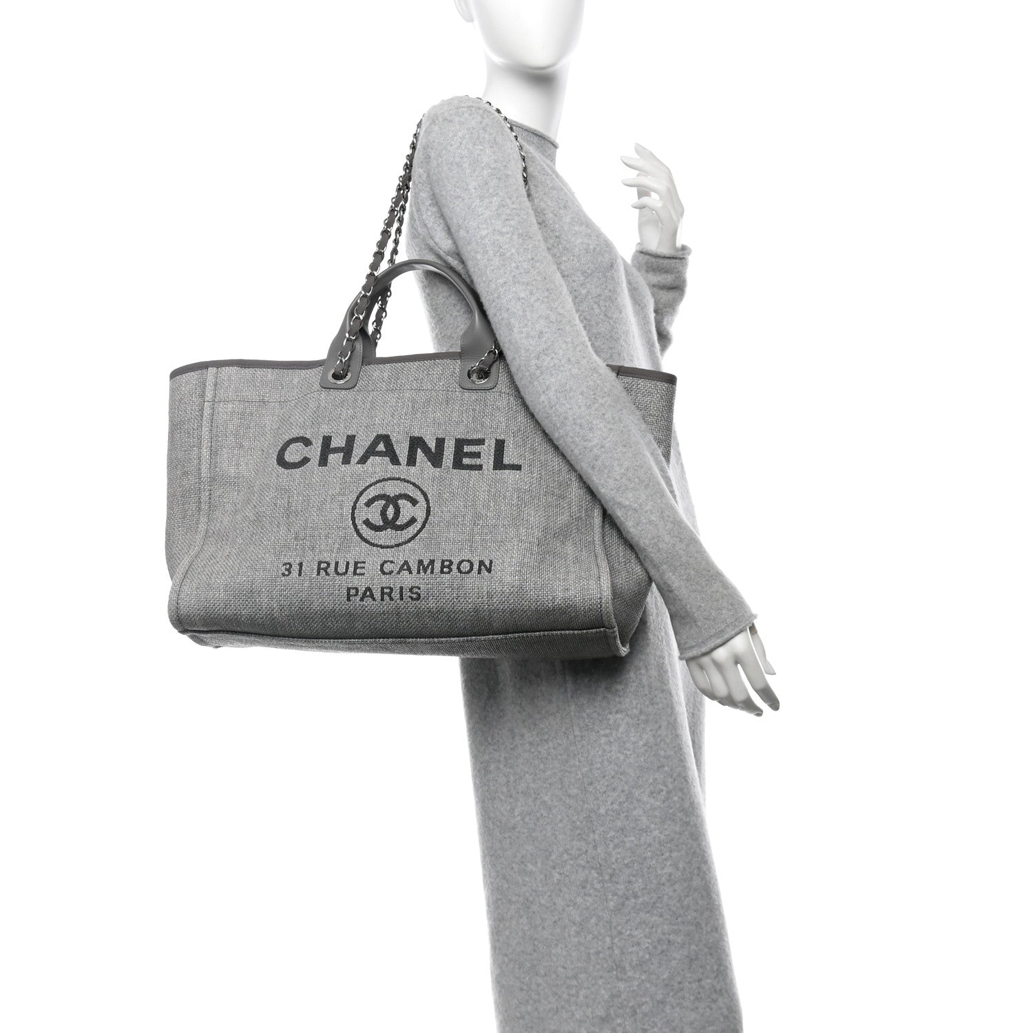 Woven Straw Raffia Large Deauville Tote Grey