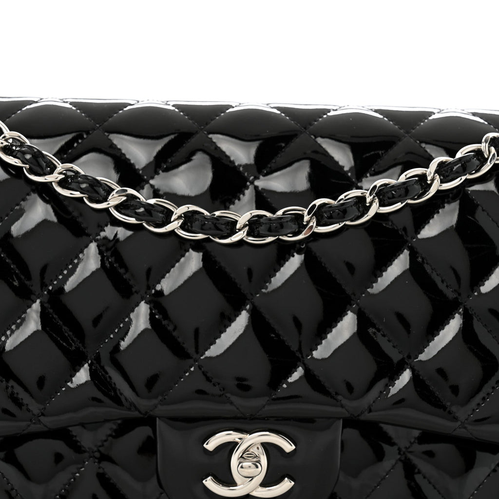 Patent Quilted Jumbo Double Flap Black
