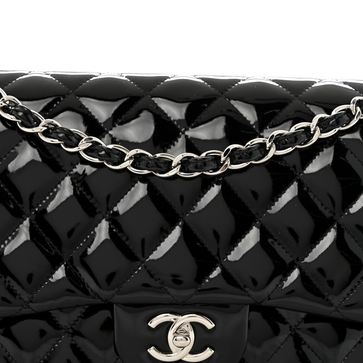 Patent Quilted Jumbo Double Flap Black