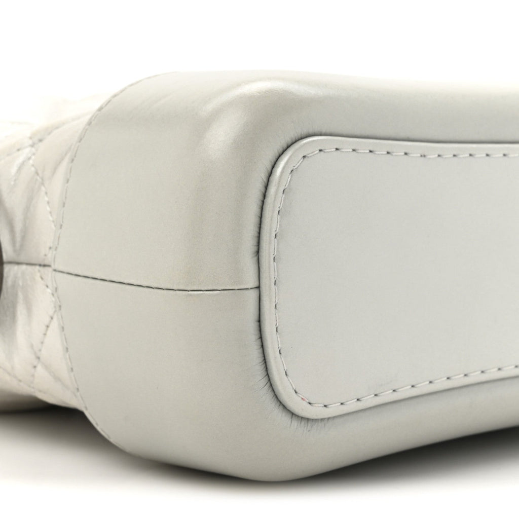 Metallic Aged Calfskin Quilted Small Gabrielle Hobo Silver
