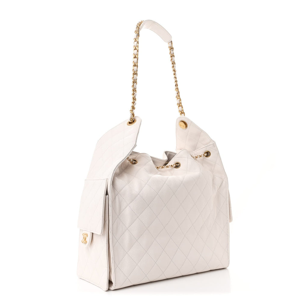 Caviar Quilted Medium Chanel 25 Handbag White