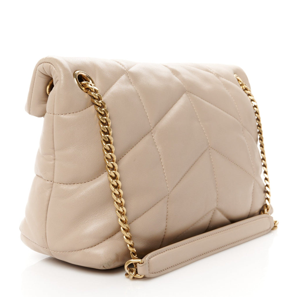 Lambskin Quilted Toy Loulou Puffer Monogram Chain Satchel Dark Beige