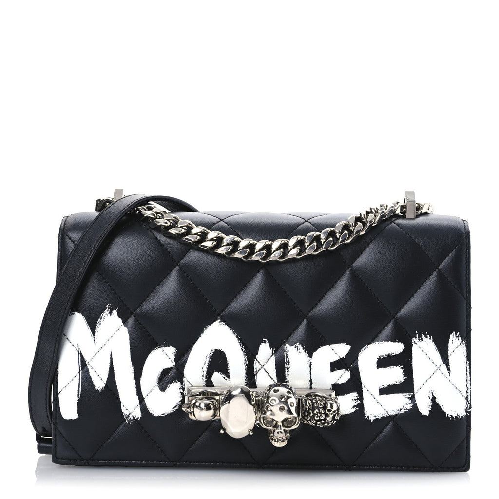 Lambskin Quilted Graffiti Knuckle Shoulder Bag Black