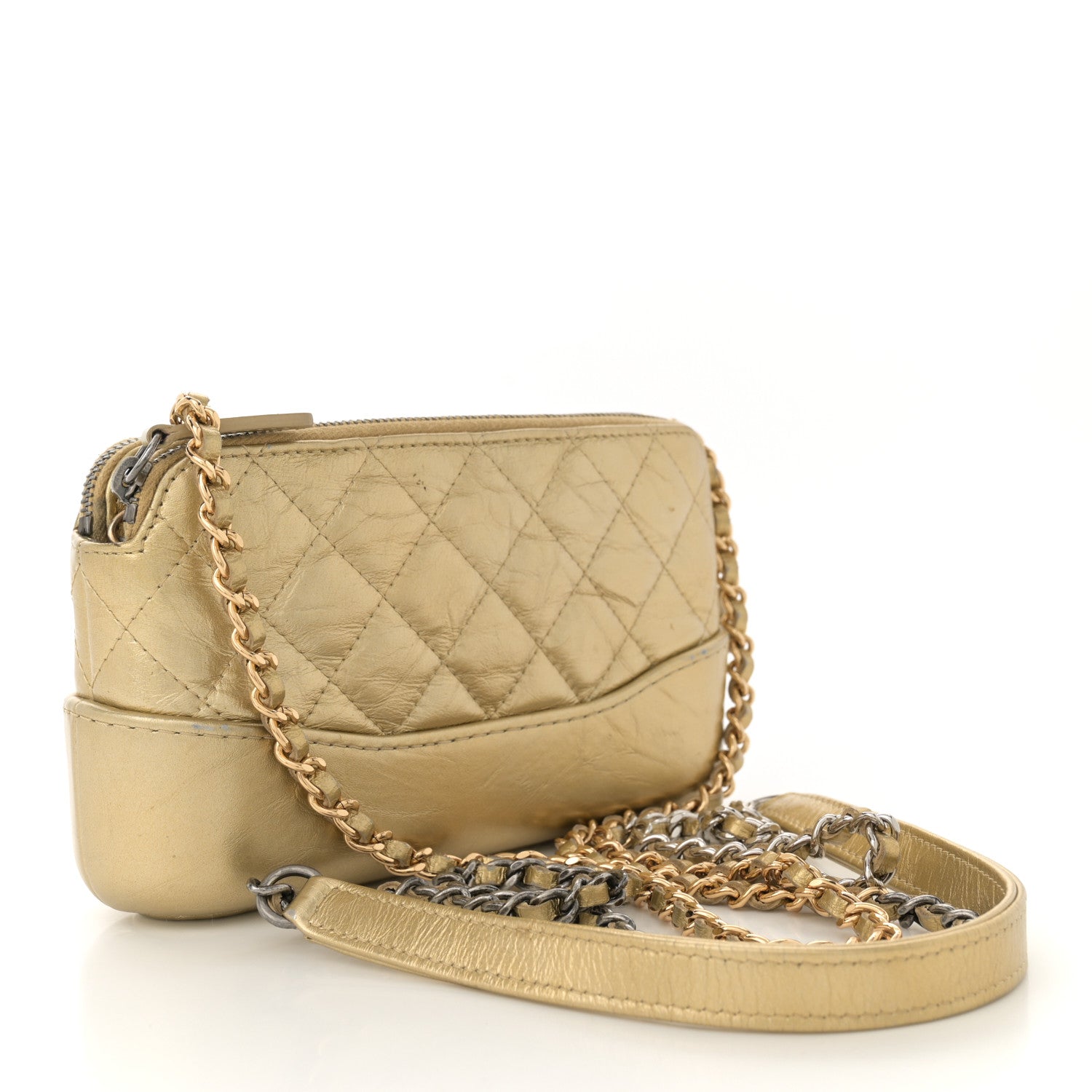Metallic Aged Calfskin Quilted Small Gabrielle Clutch With Chain Gold