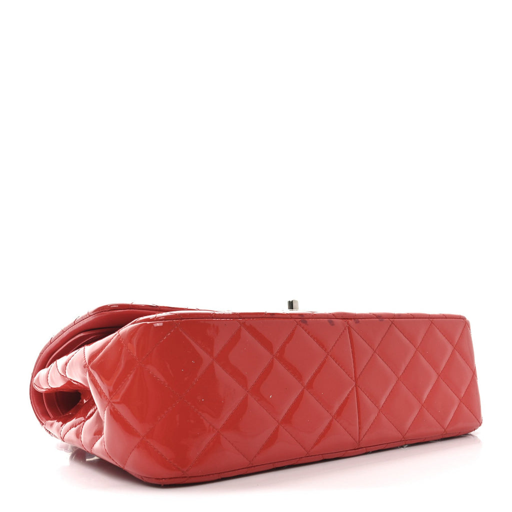 Patent Calfskin Quilted Medium Double Flap Red
