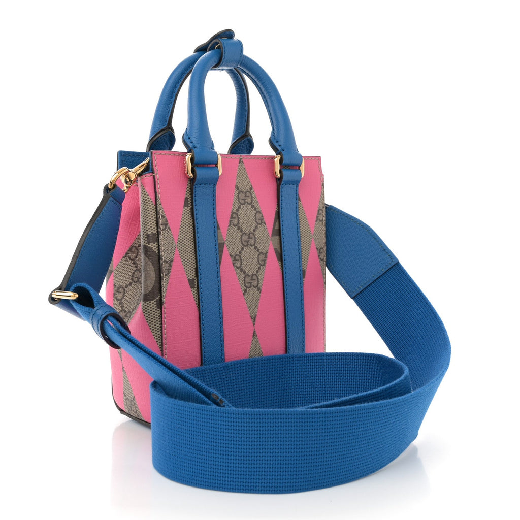 GG Supreme Monogram Textured Dollar Calfskin Rhombus Mini Tote Bag Beige Ebony Pink Blue