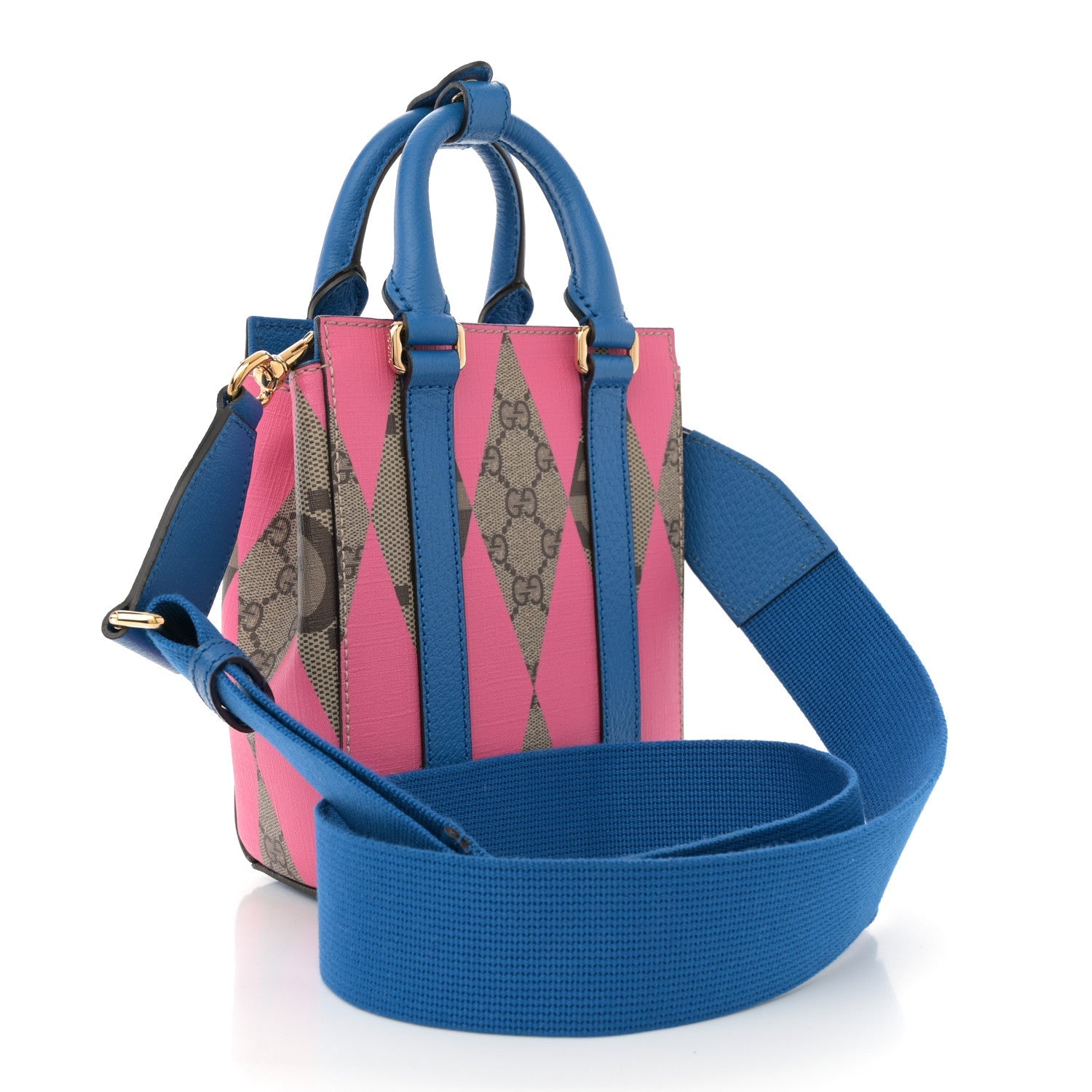GG Supreme Monogram Textured Dollar Calfskin Rhombus Mini Tote Bag Beige Ebony Pink Blue