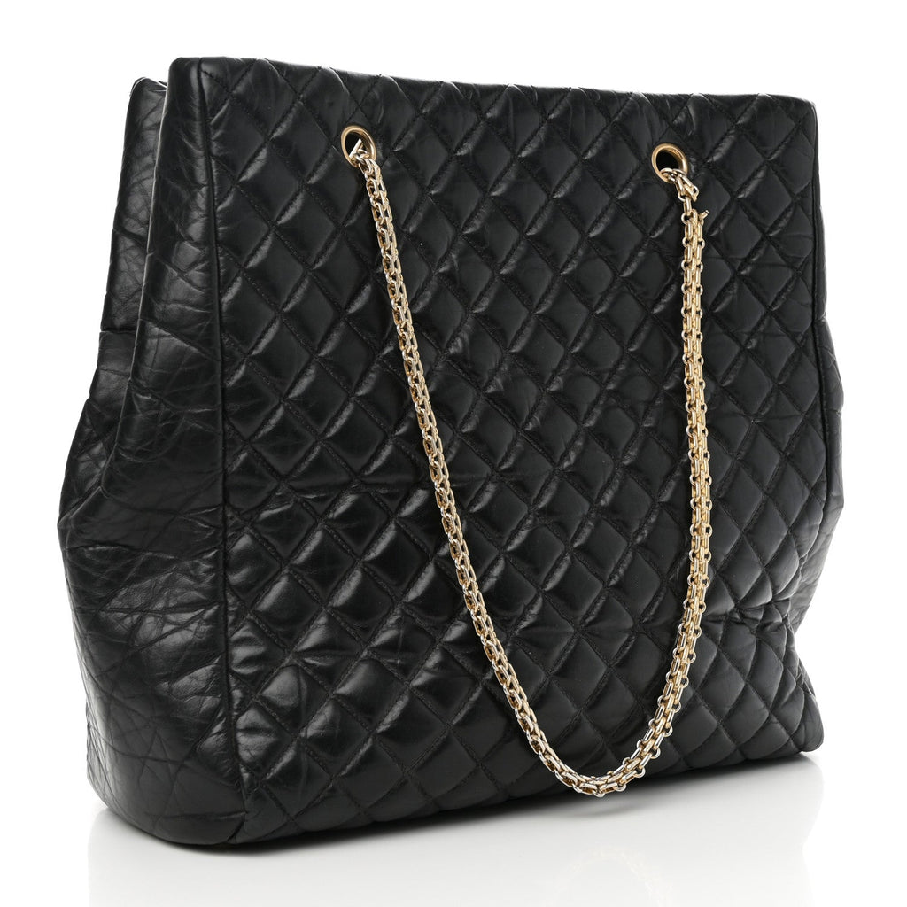 Lambskin Quilted Medium New Bubble North South Tote Black
