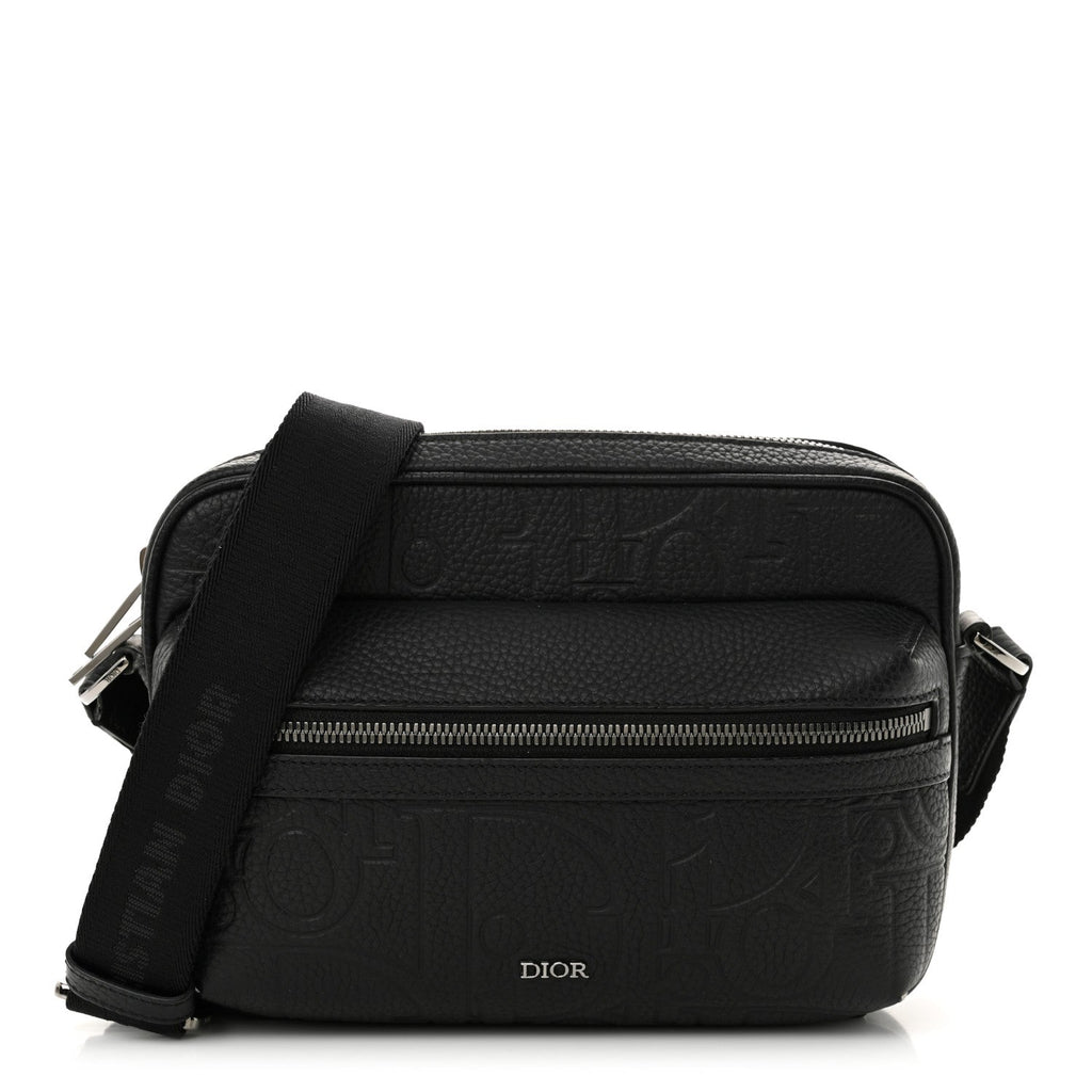 Grained Calfskin Embossed Dior Gravity Rider Zipped 2.0 Messenger Black