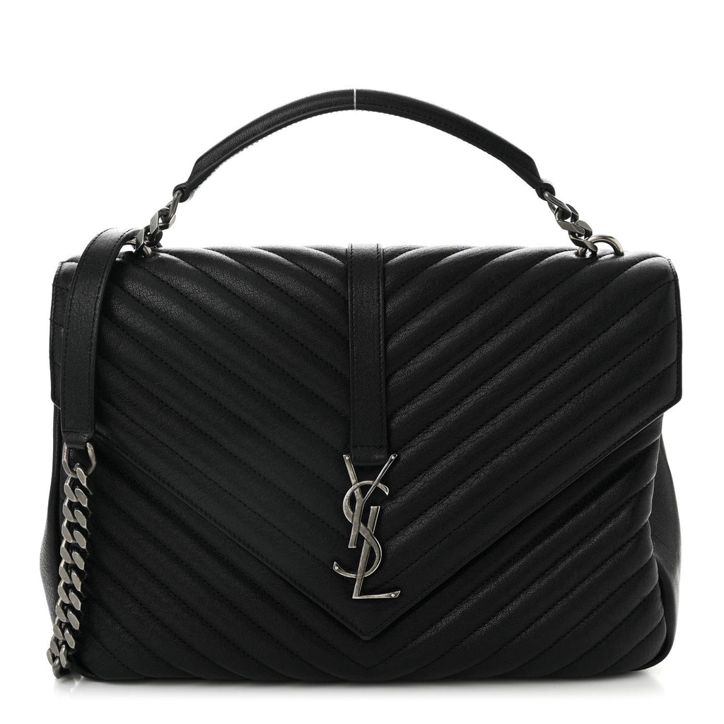 Sheepskin Matelasse Chevron Monogram Large College Satchel Black
