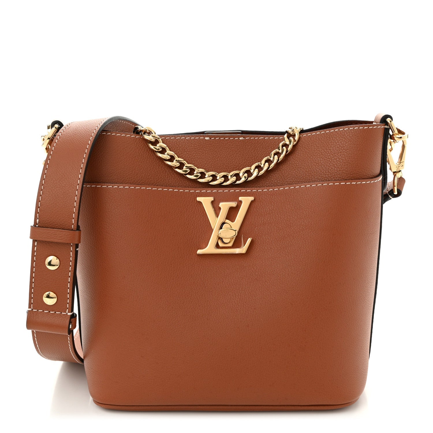 Calfskin Lock and Walk Bucket Cognac