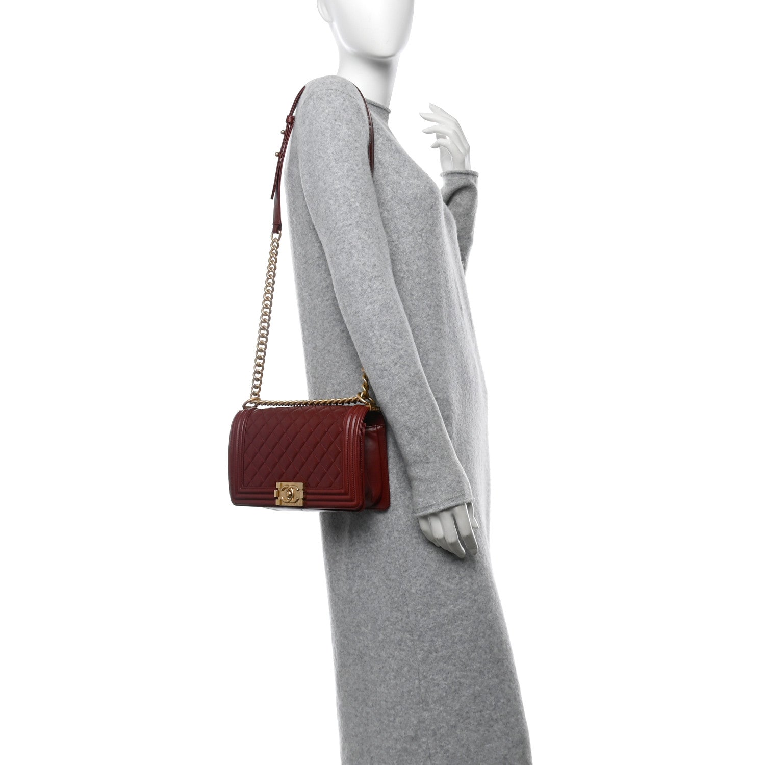 Lambskin Quilted Medium Boy Flap Dark Red