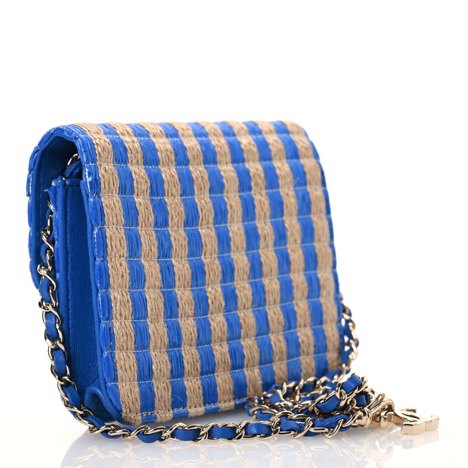 Raffia Jute Striped Belt Bag Blue Beige