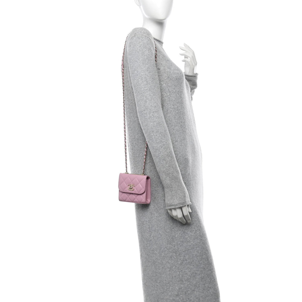 Lambskin Quilted Mini Trendy CC Clutch With Chain Pink