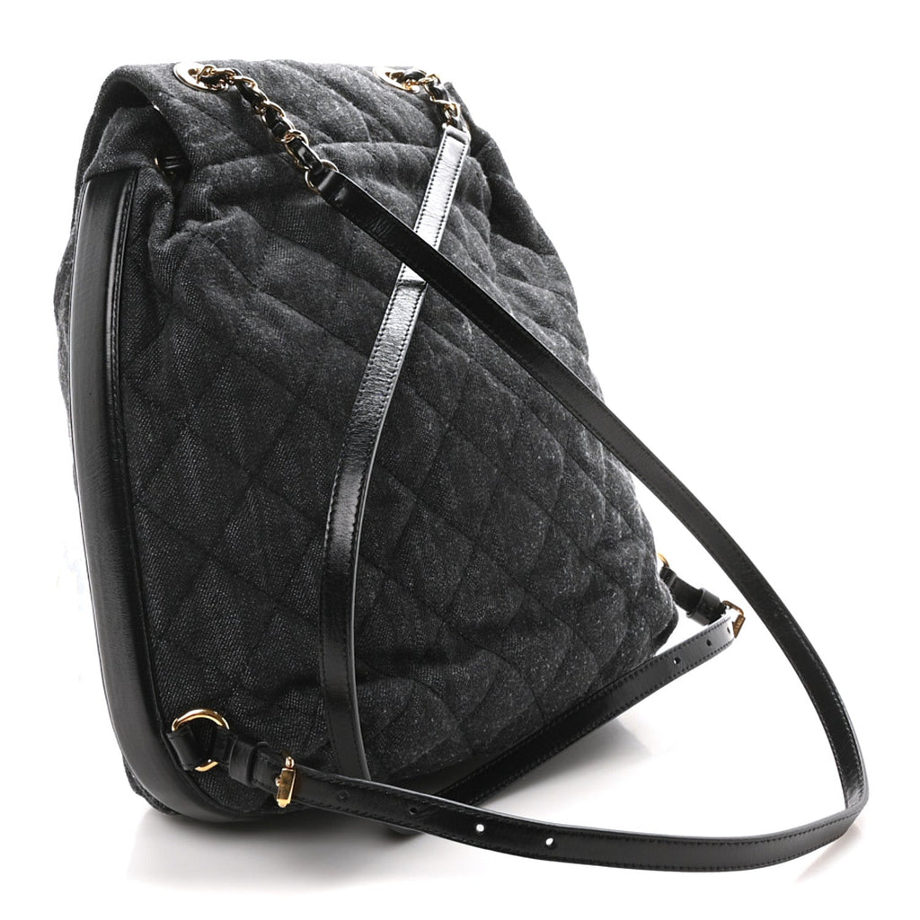Denim Calfskin Quilted Backpack Black
