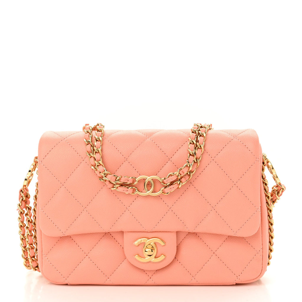 Caviar Quilted Mini CC You Flap Light Orange