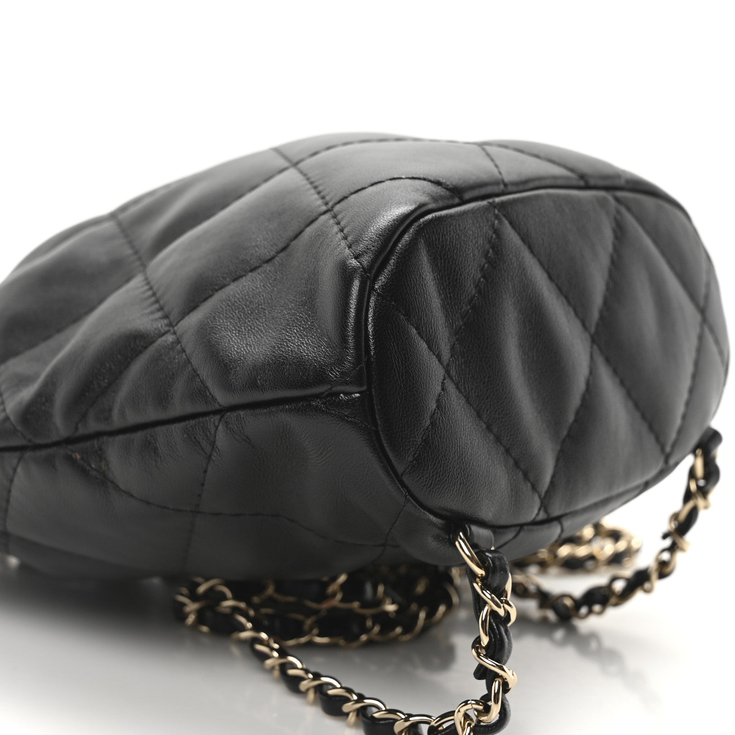 Shiny Lambskin Quilted Drawstring Backpack Black