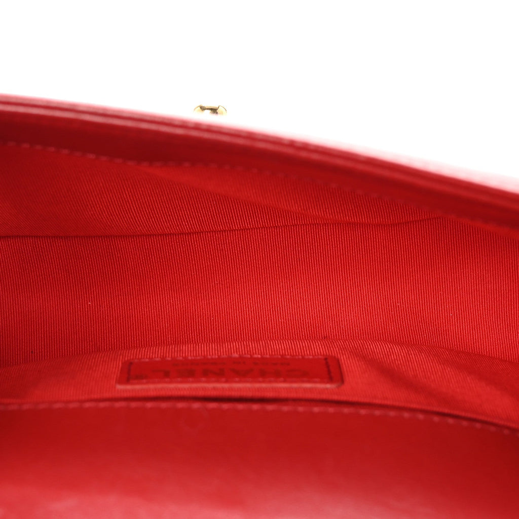 Lambskin Quilted Small Boy Flap Red