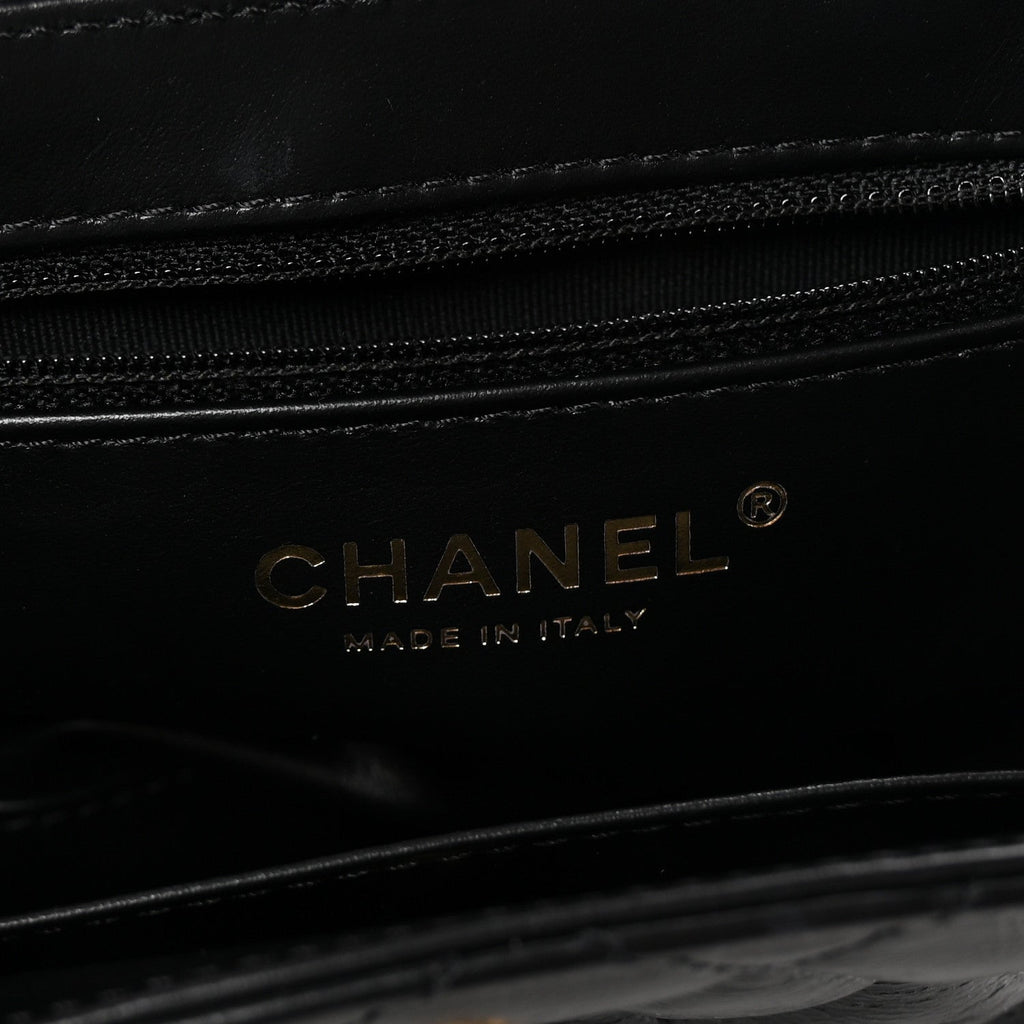 Shiny Aged Calfskin Quilted Nano Kelly Shopper Black