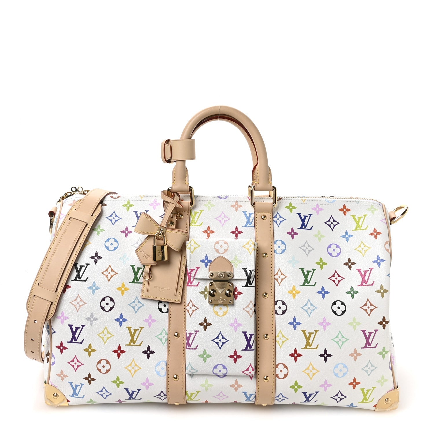 LV X TM Monogram Multicolor Keepall Bandouliere 45 White