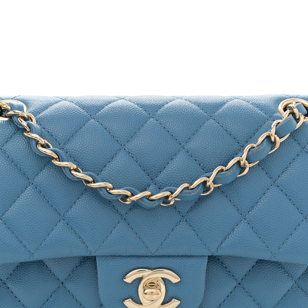 Caviar Quilted Small Double Flap Blue