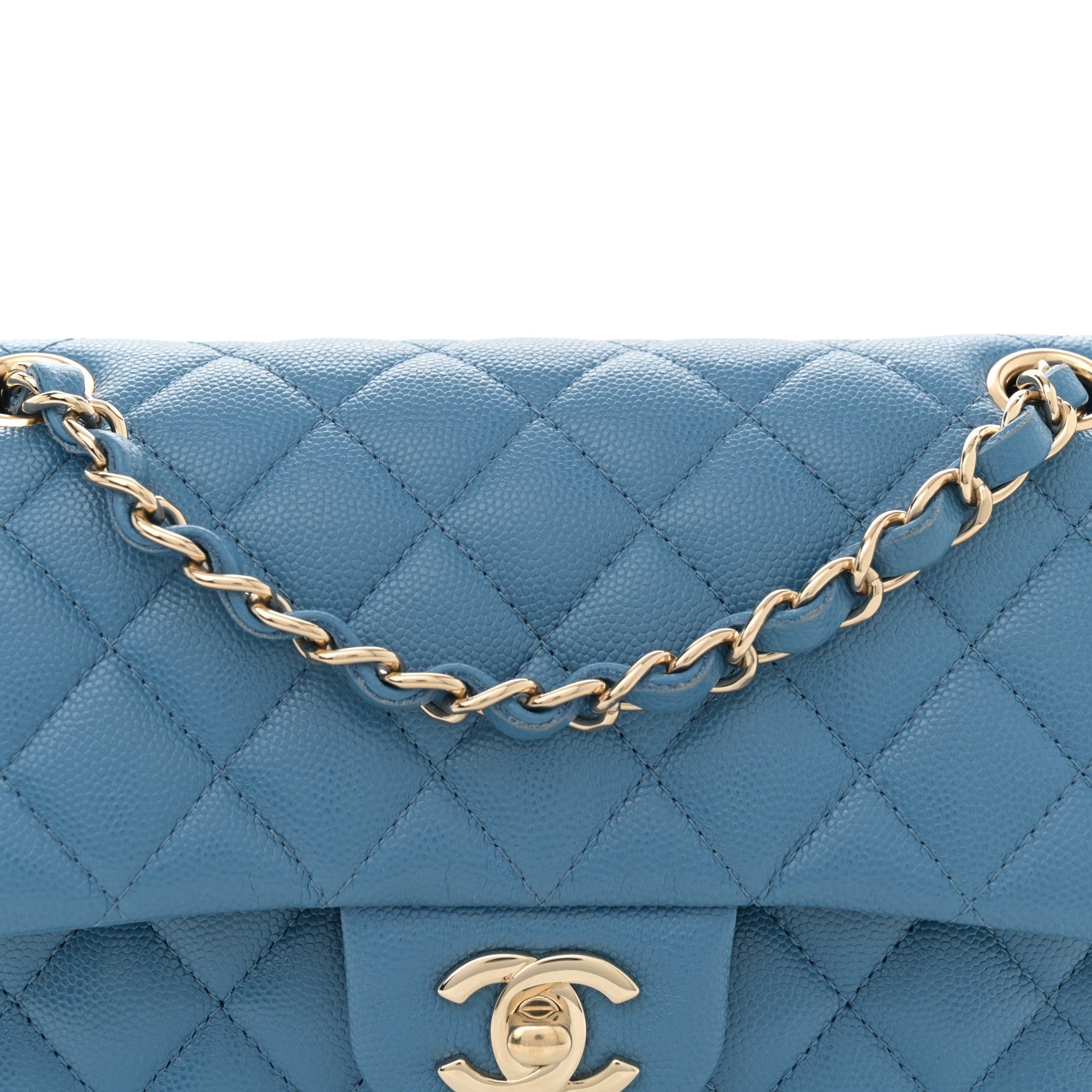 Caviar Quilted Small Double Flap Blue