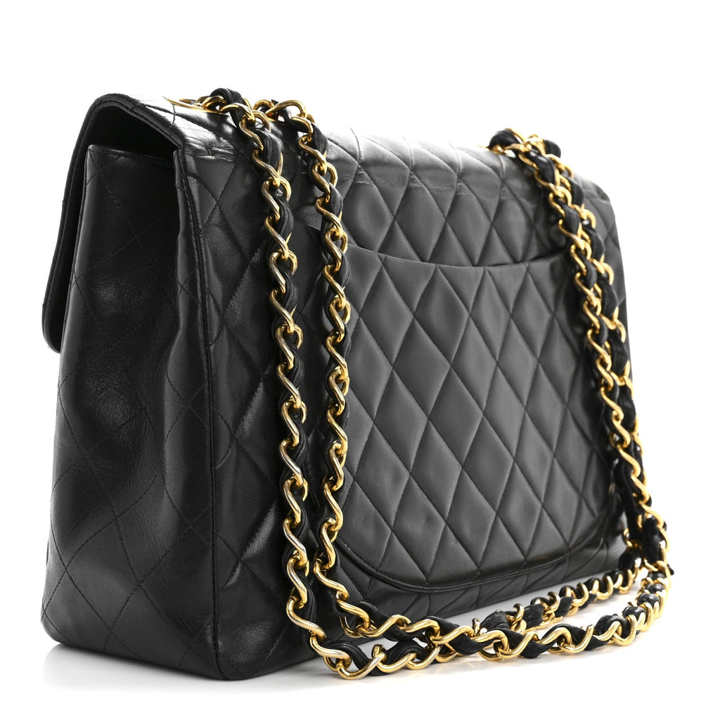 Lambskin Quilted XL Jumbo Single Flap Black