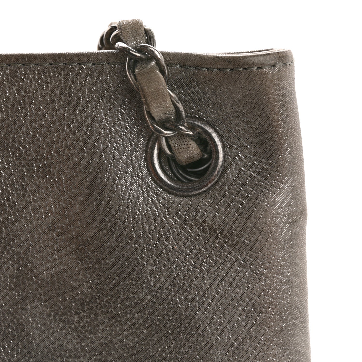 Iridescent Calfskin CC East West Shopping Tote Light Grey