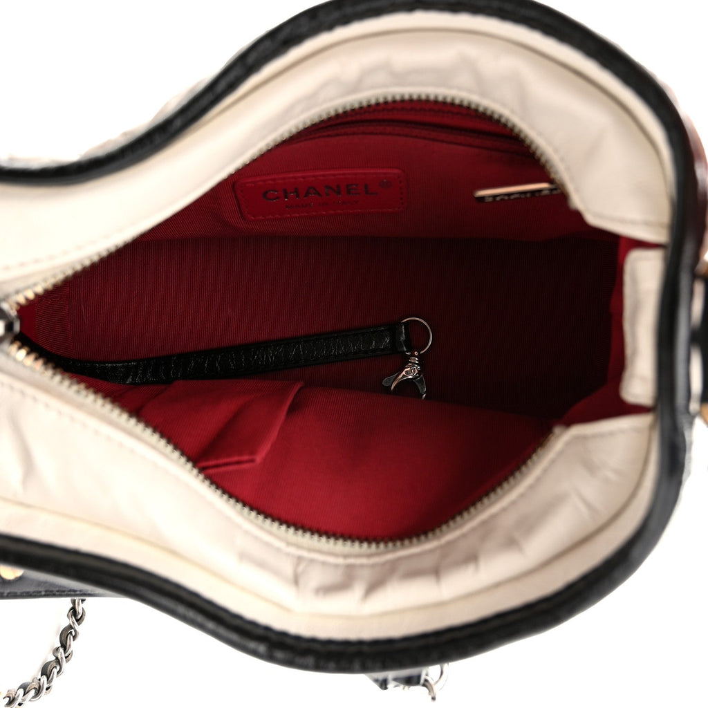 Aged Calfskin Quilted Small Gabrielle Hobo Black White